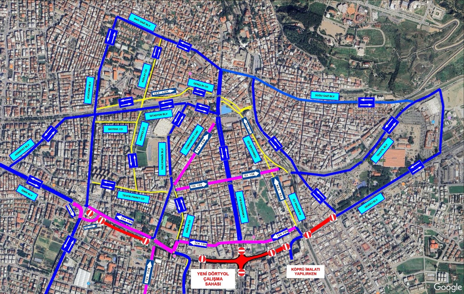 Aydın Büyükşehir Belediyesi Alternatif Yol Güzergahlarını Yayınladı