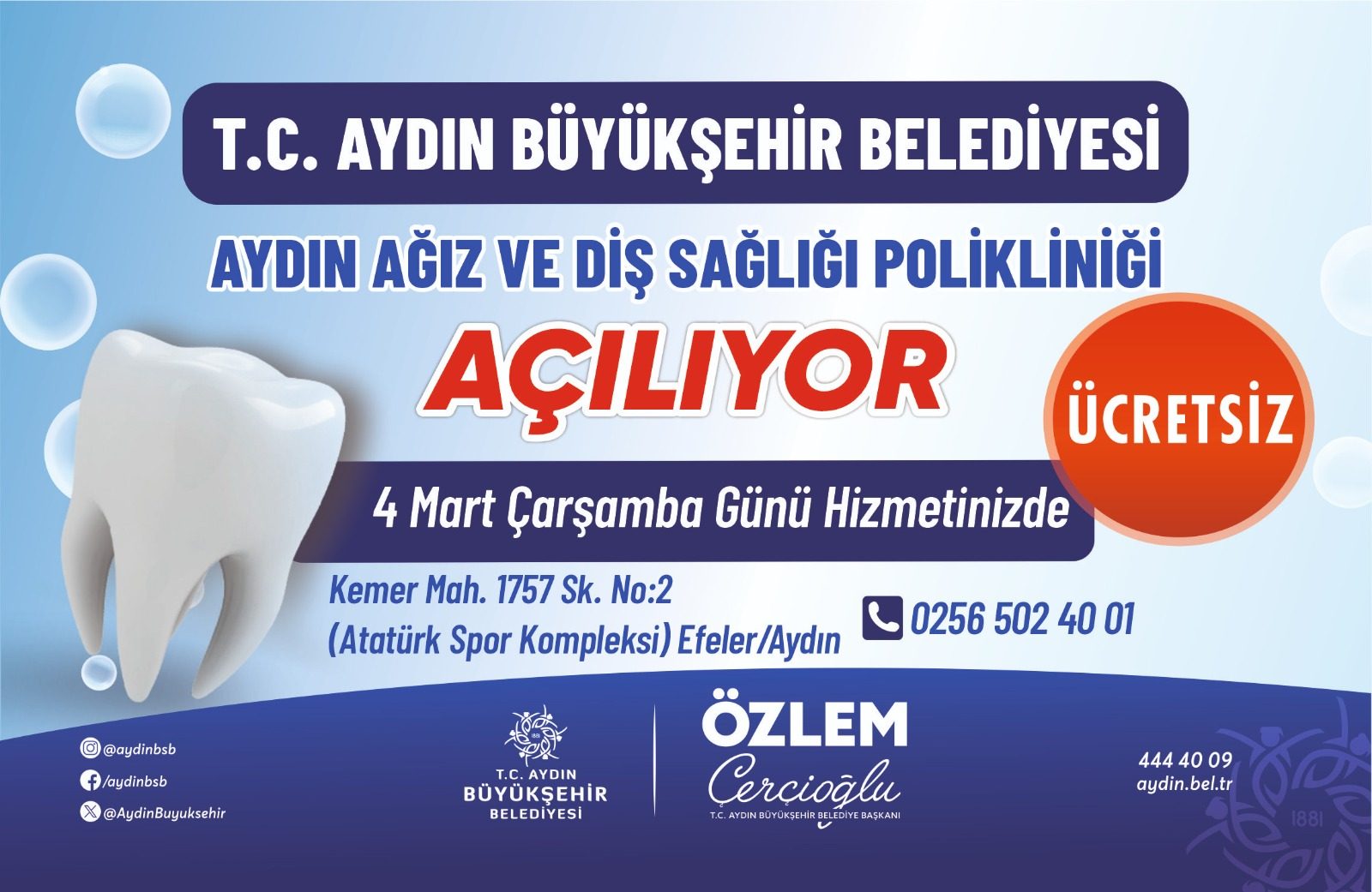 AYDINDA YENİ BİR SAĞLIK KAPISI: BÜYÜKŞEHİR'İN ÜCRETSİZ AĞIZ VE DİŞ SAĞLIĞI POLİKLİNİĞİ KAPILARINI AÇIYOR